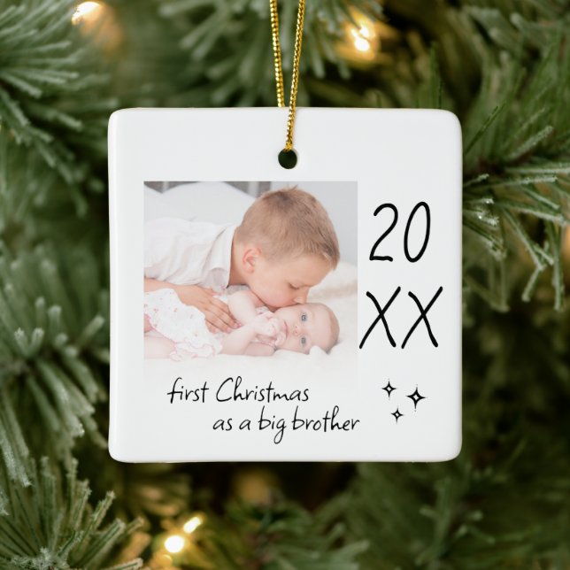 Ornement En Céramique Modern Simple First Christmas As Big Brother Photo (Arbre)