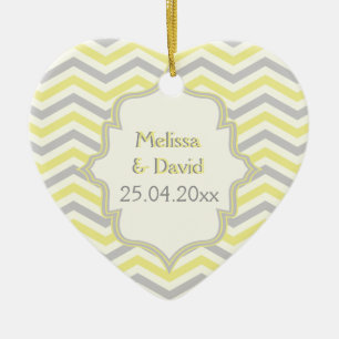 Ornement En Céramique Modern yellow, grey, ivory chevron pattern custom