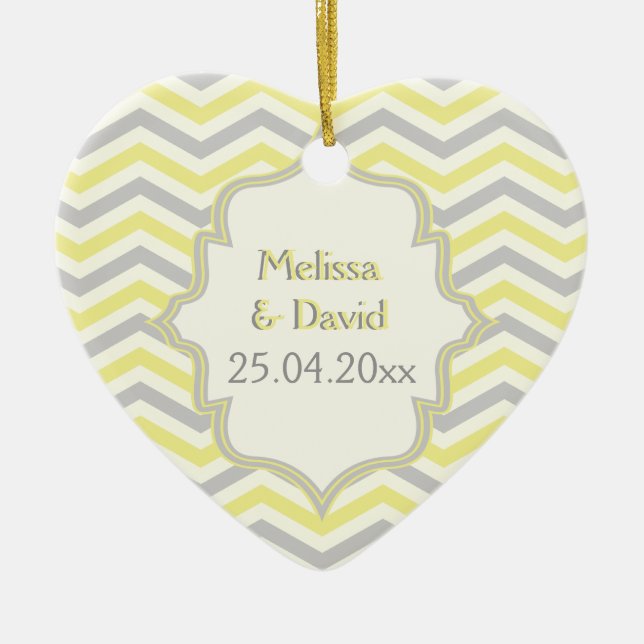 Ornement En Céramique Modern yellow, grey, ivory chevron pattern custom (Devant)