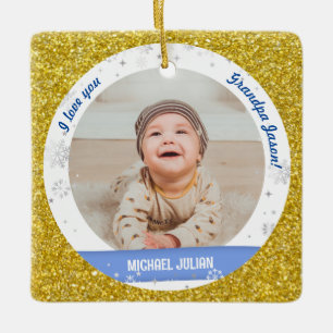 Ornement En Céramique Moderne 2 Photos Baby Boy First Christmas Grand-pa