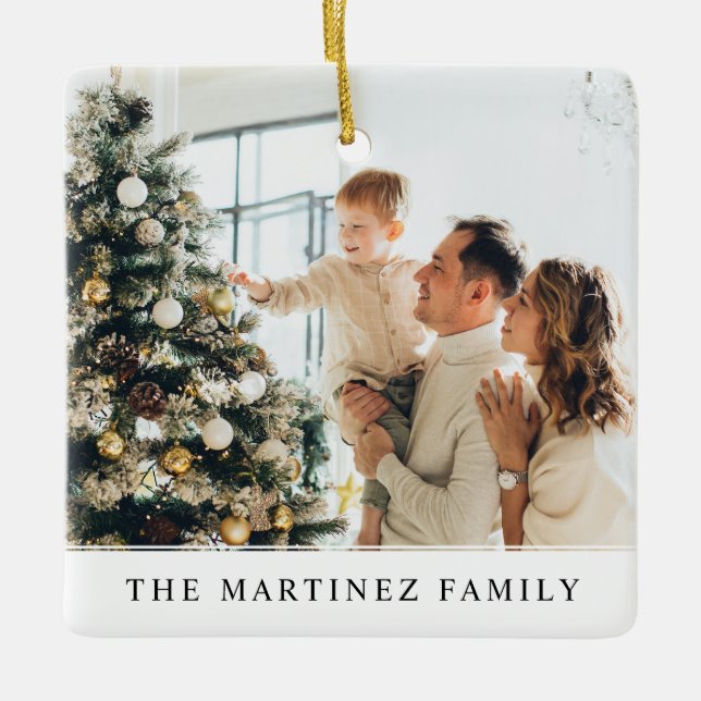 Ornement En Céramique Moderne à deux côtés Famille de Noël Photo (Devant)
