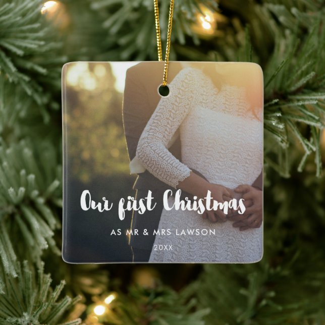 Ornement En Céramique Moderne Notre premier couple de Noël (Arbre)