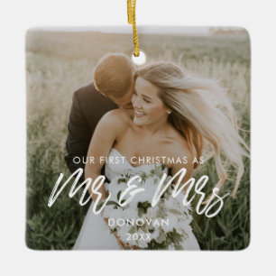 Ornement En Céramique Moderne Notre première photo mariage de Noël