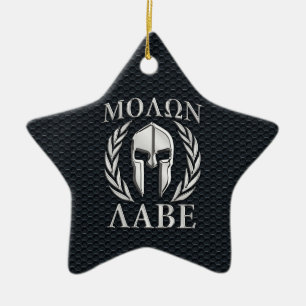 Ornement En Céramique Molon Labe Chrome Comme Casque Spartan sur Grille