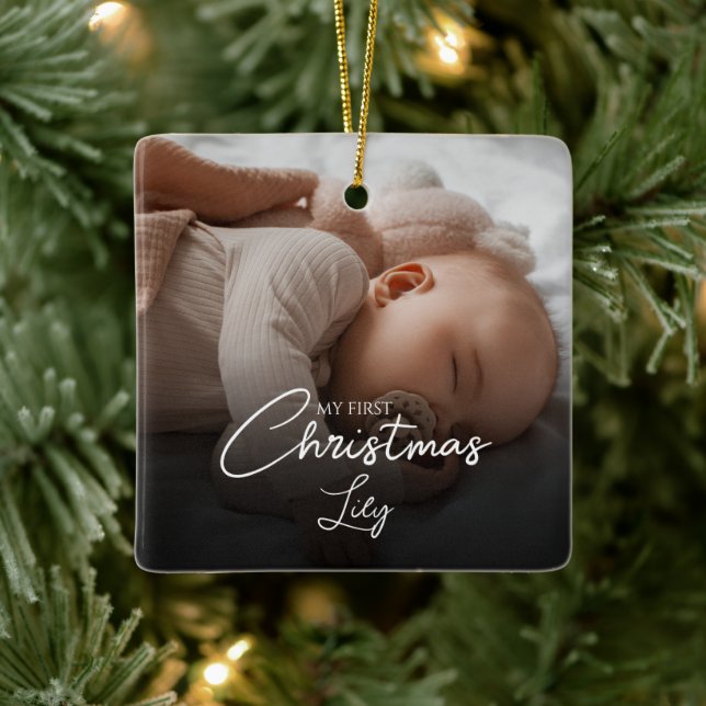 Ornement En Céramique Mon premier Noël Baby Girl Statistiques Script pho (Arbre)