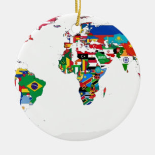 Ornement En Céramique Monde pendant - carte des drapeaux du monde