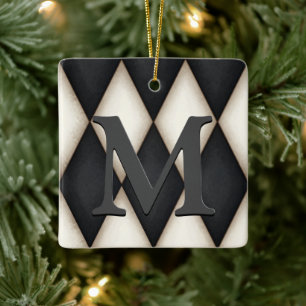 Ornement En Céramique Monograme de Black & White Harlequin
