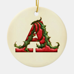 Ornement En Céramique Monogramme A de houx de Noël