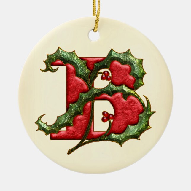 Ornement En Céramique Monogramme B de houx de Noël (Devant)