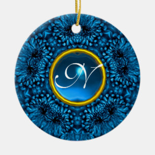 ORNEMENT EN CÉRAMIQUE MONOGRAMME BLUE DAHLIA SAPPHIRE