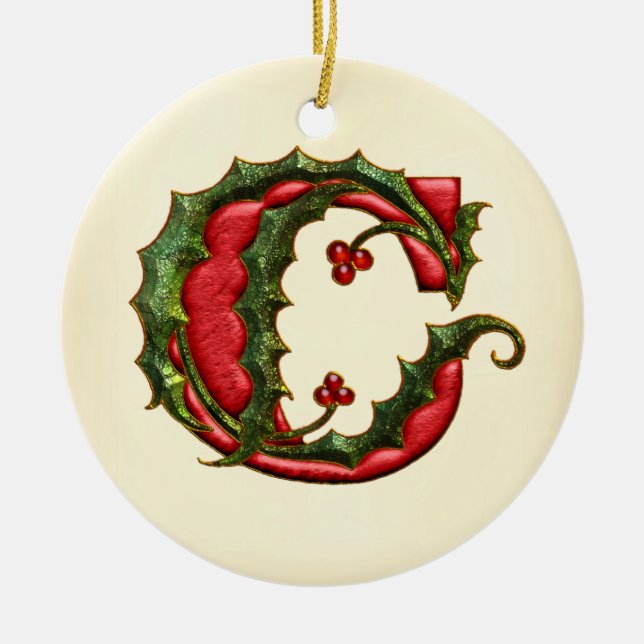 Ornement En Céramique Monogramme C de houx de Noël (Devant)