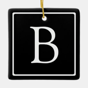 Ornement En Céramique Monogramme classique simple   Texte noir et blanc