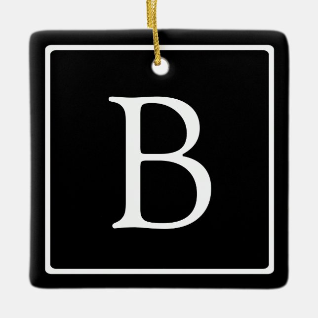Ornement En Céramique Monogramme classique simple | Texte noir et blanc (Devant)