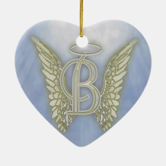 Ornement En Céramique Monogramme d'ange de la lettre B (Dos)