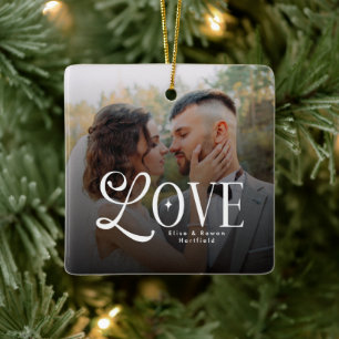 Ornement En Céramique Monogramme de couple de photo de mariage personnal