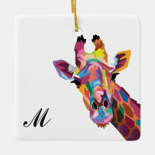 Ornement En Céramique Monogramme de la Girafe Pop Art coloré