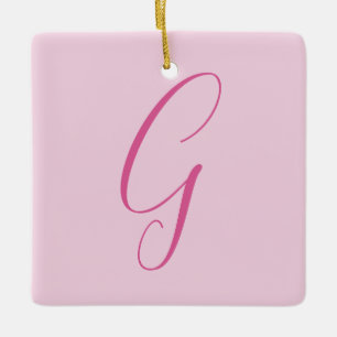 Ornement En Céramique Monogramme de lettre initiale rose clair uni chic