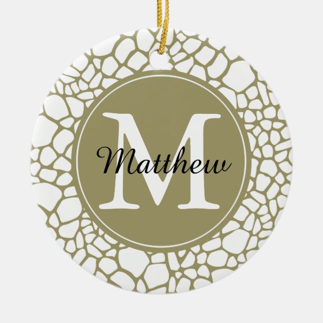 Ornement En Céramique Monogramme d'impression de girafe blanche or (Devant)