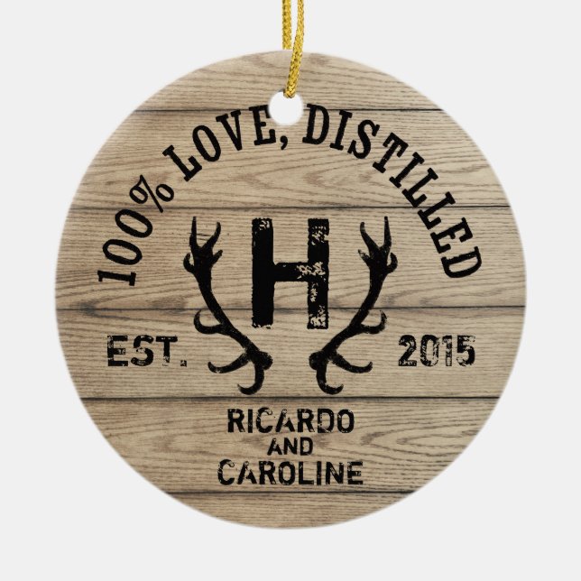 Ornement En Céramique Monogramme en bois personnalisé de mariage de (Devant)