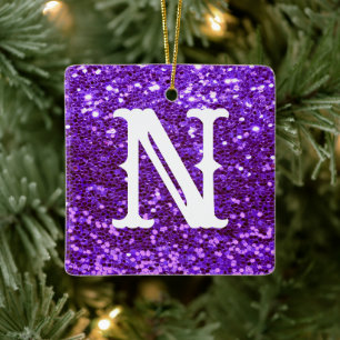 Ornement En Céramique Monogramme Parties scintillant violet Noël métal