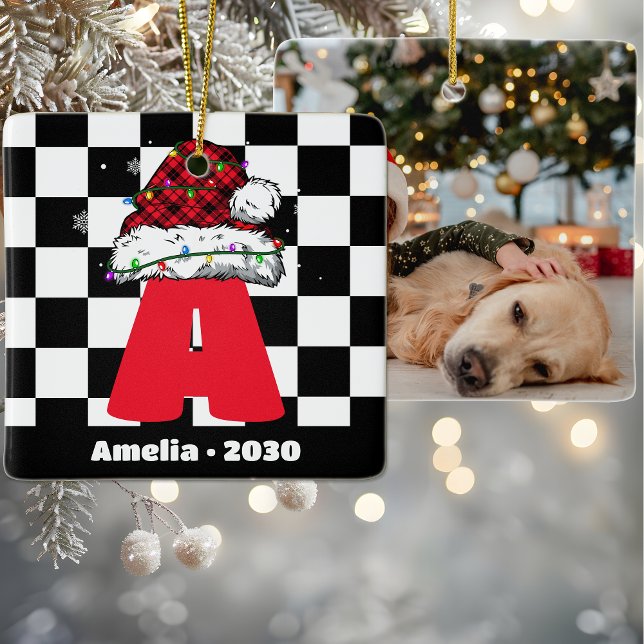 Ornement En Céramique Monogramme Personnalisé Avec Nom Famille Noël (Créateur téléchargé)