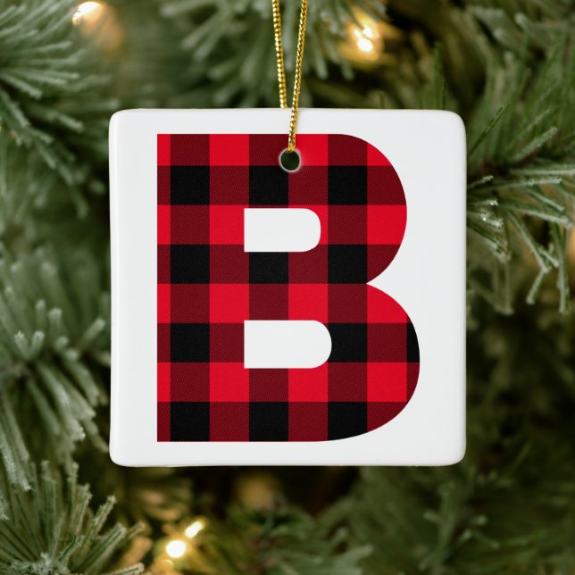 Ornement En Céramique Monogramme plaid B de Buffalo rouge et noir (Arbre)