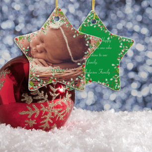 Ornement En Céramique Monogramme Red Christmas Green photo Classic