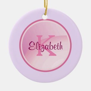 Ornement En Céramique Monogramme rose sur Lavande pâle violet