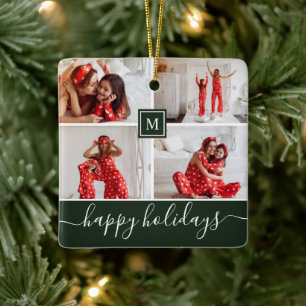 Ornement En Céramique Monogramme simple Collage photo Happy Holiday Gree