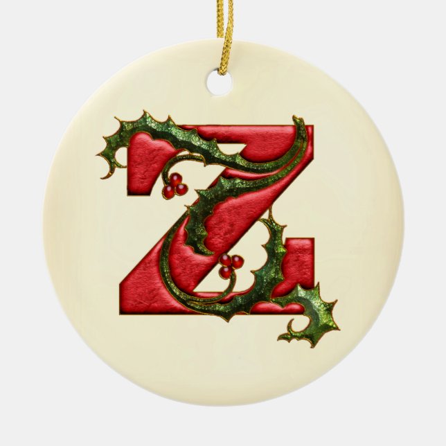 Ornement En Céramique Monogramme Z de houx de Noël (Devant)