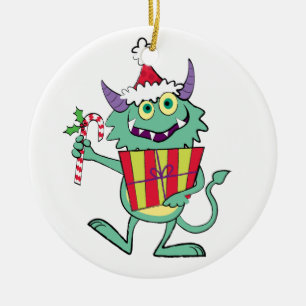 Ornement En Céramique Monstre de Noël avec le cadeau