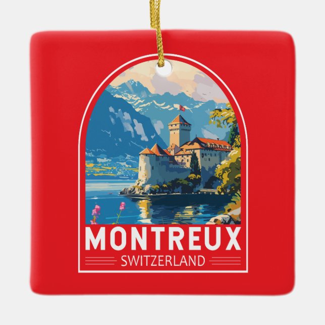 Ornement En Céramique Montreux Suisse Travel Art Vintage (Devant)