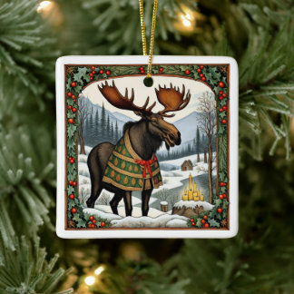 Ornement En Céramique Moose de vacances d'hiver