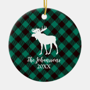 Ornement En Céramique Moose et Buffalo Green Plaid Motif Noël