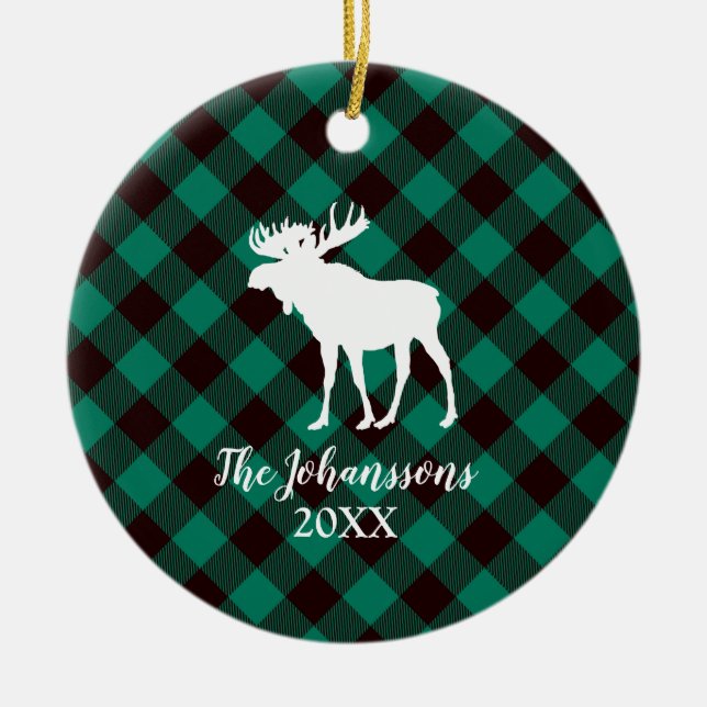 Ornement En Céramique Moose et Buffalo Green Plaid Motif Noël (Devant)