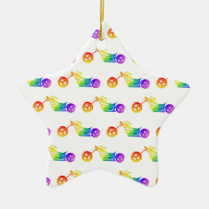 Ornement En Céramique Mortocycle arc-en-ciel