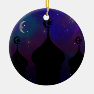 Ornement En Céramique Mosquée du Ramadan avec ciel nocturne magique