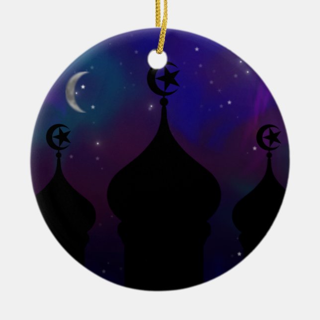 Ornement En Céramique Mosquée du Ramadan avec ciel nocturne magique (Devant)