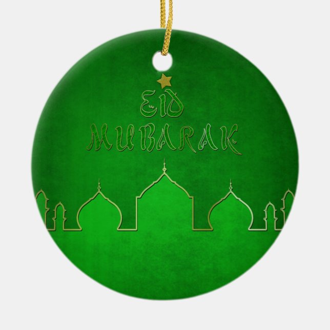 Ornement En Céramique Mosquée verte de l'or de l'Aïd Moubarak (Devant)
