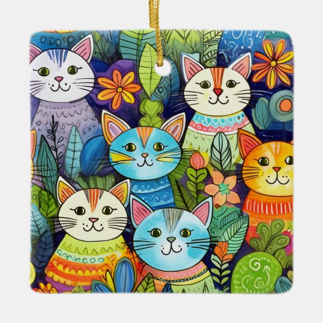 Ornement En Céramique Motif de caricatures de chat mignon (Devant)