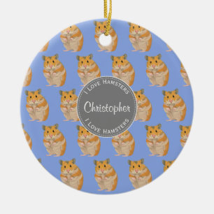 Ornement En Céramique Motif de hamster de hamsters d'amour du bleu I