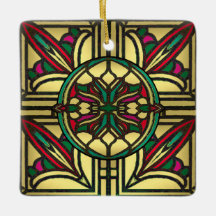 Motif de vitrail vintage en or et rouge