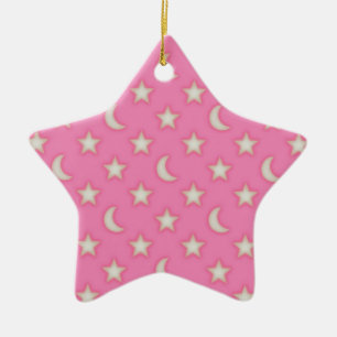 Ornement En Céramique Motif d'étoiles et de lunes roses