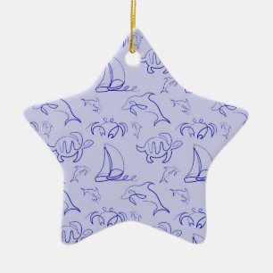 Ornement En Céramique Motif d'une ligne d'animal marin et voilier