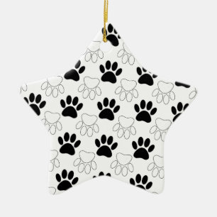 Ornement En Céramique Motif Empreinte de patte de chien noir et blanc
