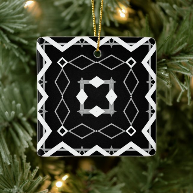 Ornement En Céramique Motif géométrique noir blanc et argenté (Arbre)