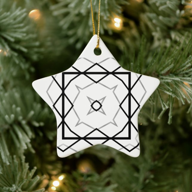 Ornement En Céramique Motif géométrique noir et argent blanc (Arbre)