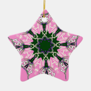 Ornement En Céramique Motif Motif Monogramme noir et rose joli