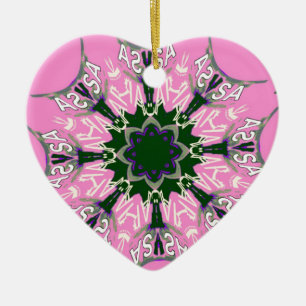 Ornement En Céramique Motif Motif Monogramme noir et rose joli