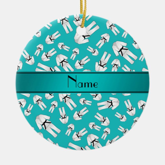 Ornement En Céramique Motif nommé personnalisé de karaté de turquoise (Devant)